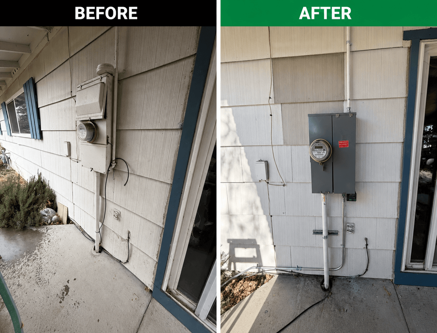 Before and after emergency 100 amp electrical panel replacement in Sparks, Nevada