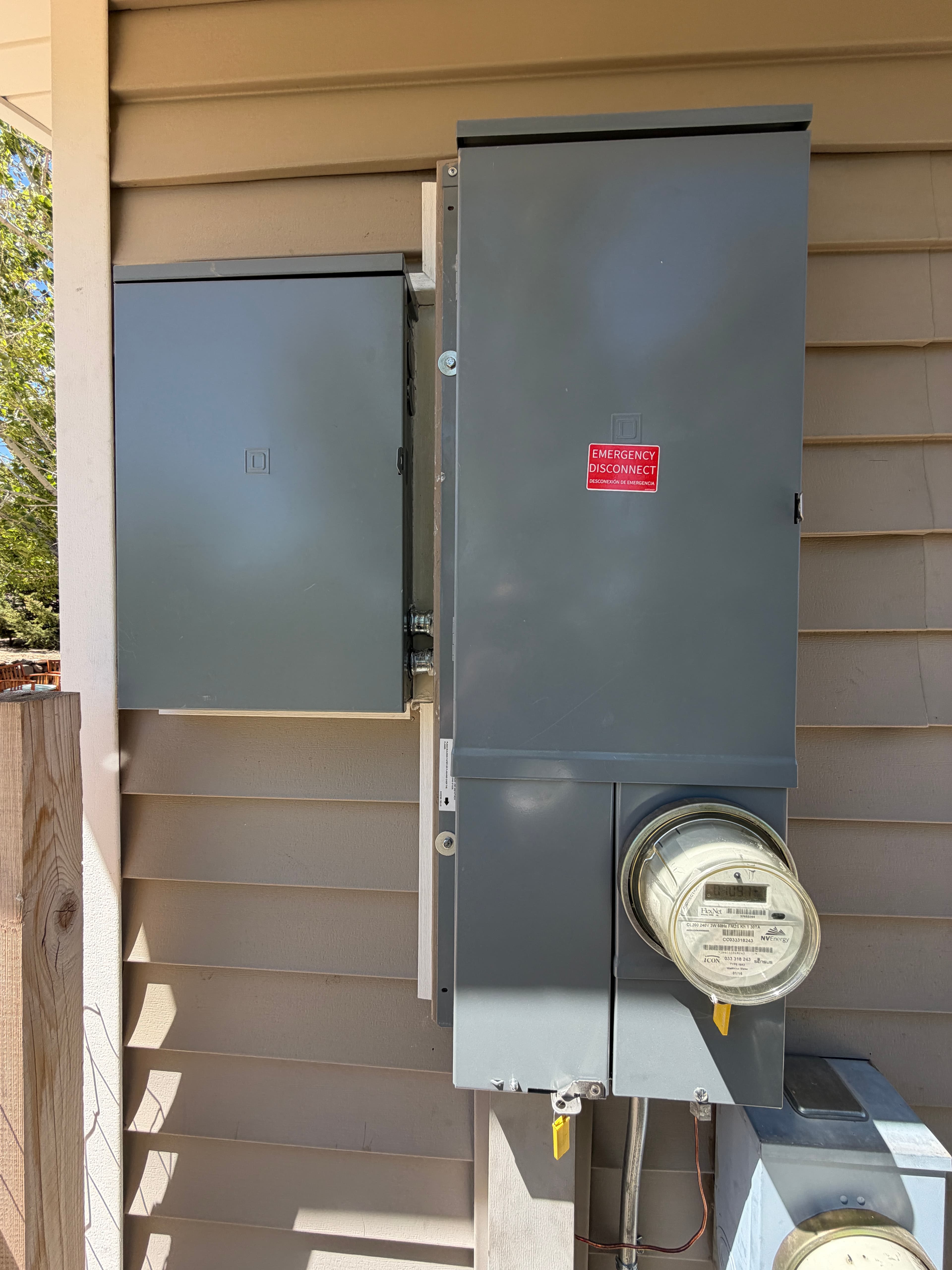 Before and after 175 amp to 200 amp solar-ready electrical panel upgrade with added subpanel in Washoe County, Nevada