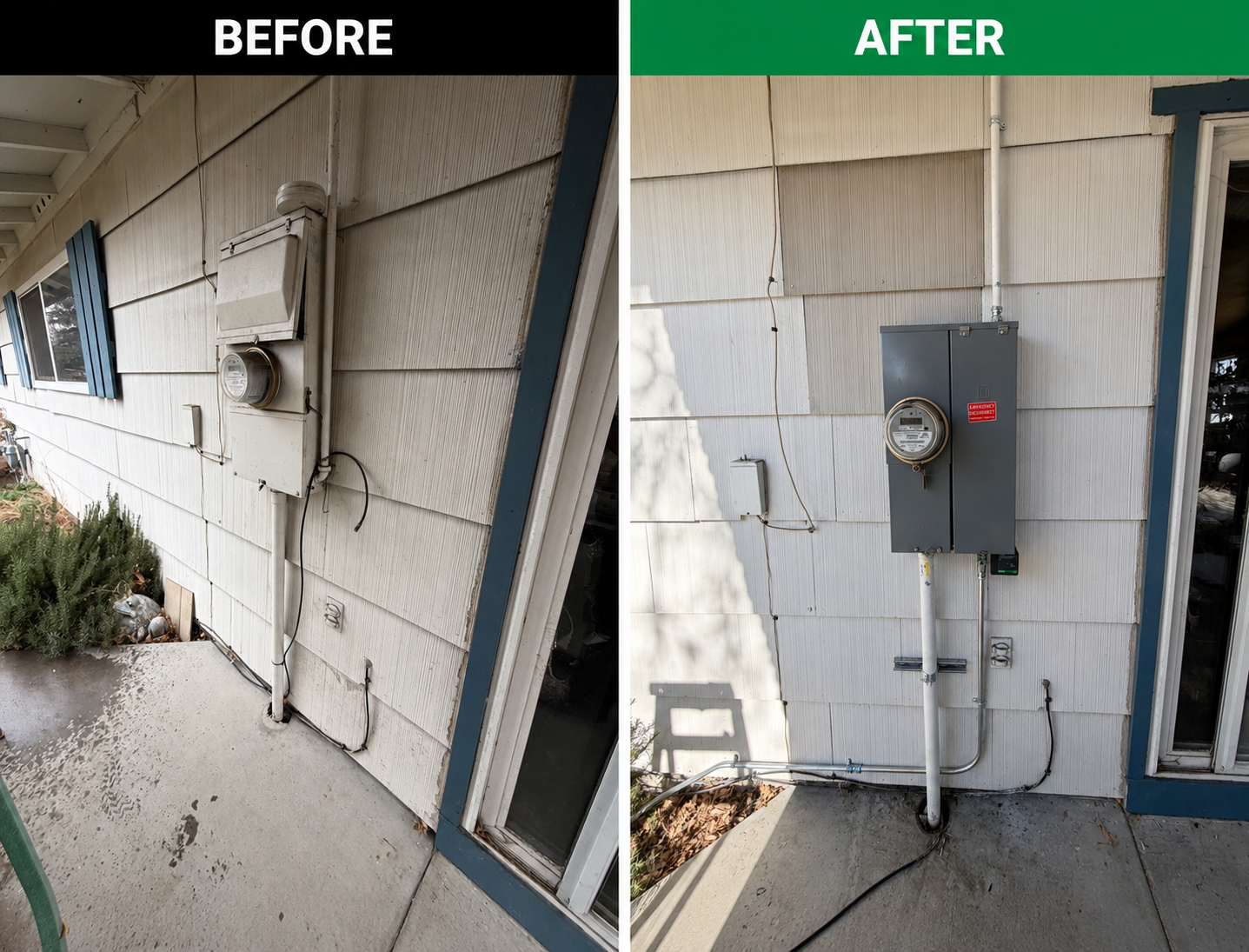 Before and after emergency 100 amp electrical panel replacement in Sparks, Nevada