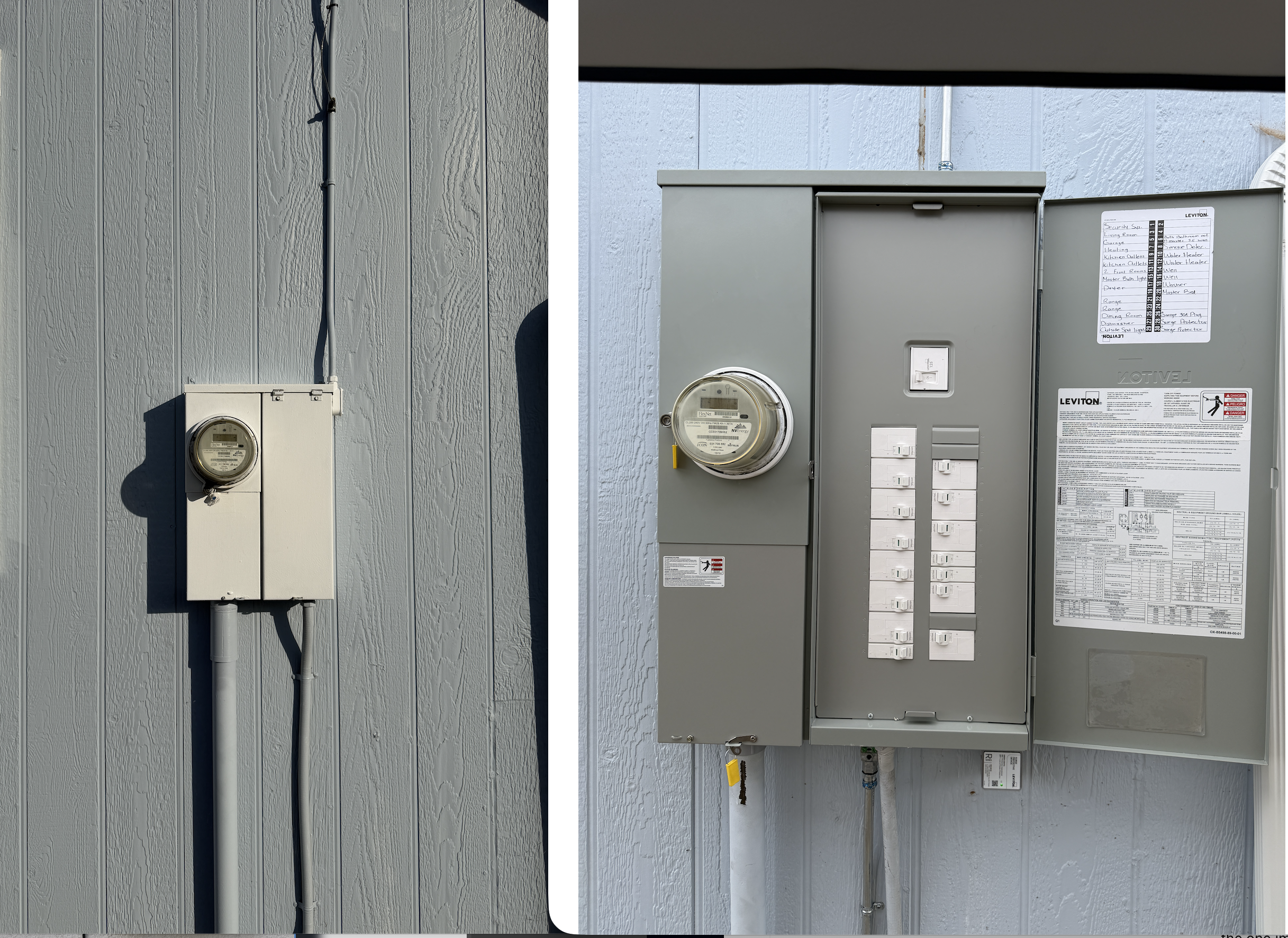 Before and after 100 amp to 125 amp Leviton smart electrical panel upgrade in Washoe County, Nevada